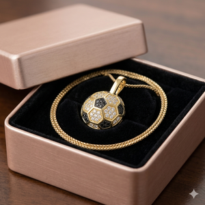 Collier Pendentif Tendance en Or 10K Plaqué Or, Personnalisé, Sertissage 3D Football Moissanite Diamant, Breloques Sportives, Cadeau Enfant - Product Image 2