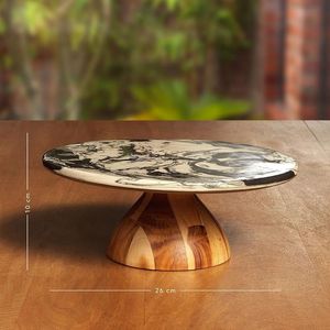Round Wooden Cake Stand with Black <b>Resin</b> <b>Top</b> Handmade Dessert Platter for <b>Table</b> Decor - Product Image 5