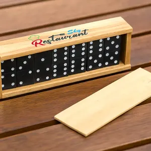 Jeu de dominos en bois noir de 28 pièces dans une boîte coulissante, pièces à thème numérique - Product Image 3