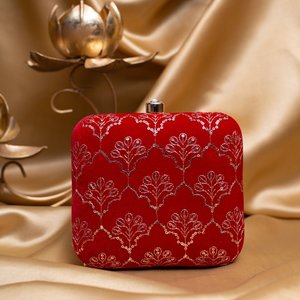Bright <b>Red</b> Based Golden <b>Sequins</b> Embroidery Clutch Bag Elegant Designer Evening Purse for Women Events - Product Image 1
