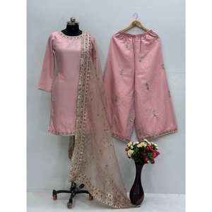 Conjunto de traje de fiesta Rosa elegante para mujer con secuencia bordada Top DE TRABAJO Plazzo Dupatta marca ST - Product Image 1