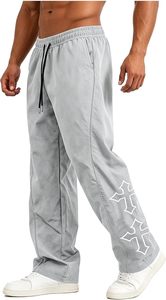 Men's Gray Casual Sweatpants <b>Elastic</b> <b>Waist</b> Drawstring Loose Fit Cross Print Straight Leg <b>Trousers</b> - Product Image 4