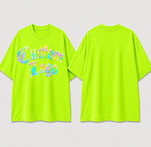 เสื้อยืดโอเวอร์ไซส์สีเขียวนีออนแบบกำหนดเองพร้อมลายพิมพ์กราฟิก 3 มิติ |   ผู้ผลิตเสื้อยืดผ้าฝ้ายลำลองสไตล์สตรีทแวร์สำหรับทุกเพศ - Product Image 1