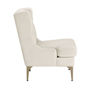 Fauteuil d'appoint moderne de luxe 1 pièce avec dossier haut, revêtement en chenille taupe, pieds en métal finition dorée, ressorts ensachés, motif losanges, pour salon - Product Image 6