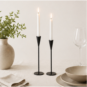Luxury <b>Black</b> Iron Taper Candle Holders Set of 2 Metal <b>Candlestick</b> Stands For Wedding Centerpieces & Festive Dining Table Accents - Product Image 2