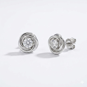 Boucles d'oreilles clous en or jaune 18 carats avec diamant de laboratoire gradué, motif nœud d'amour en spirale, 0,65 ct, taille ronde, bijoux fins - Product Image 5