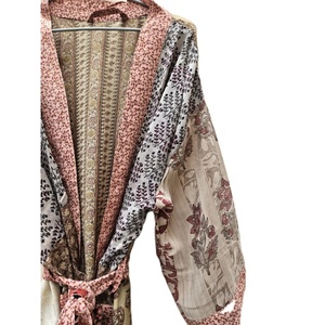 Kimono de seda satinada Vintage elegante para mujer, ropa de playa larga de verano con cierre de cordón, ropa de dormir de retazos hecha de seda - Product Image 3