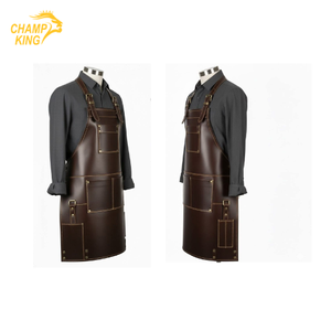 Tablier en cuir avec bretelles croisées au dos et doubles poches pour uniforme de personnel de restaurant et de bar - Product Image 5
