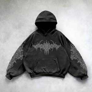 Custom Luxury Oversized Baggy Hoodie for <b>Men</b> <b>Black</b> Washed Embroidered Design Acid Wash Distress Heavyweight 100% Cotton <b>Fleece</b> - Product Image 2