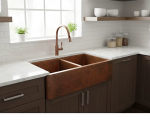 Fregadero de Cocina Rústico de Cobre Martillado con Delantal Frontal, Acabado Patinado Antiguo, Hecho a Mano, Lavabo de Cobre de Alta Resistencia - Product Image 1