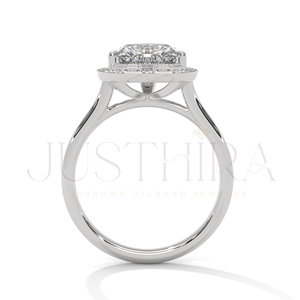 Proposal Heart Cut Moissanite Diamond Ring 2.70 TC Vintage Halo 14k White Gold Cathedral Band Pave Bridge Engagement Ring - Product Image 5