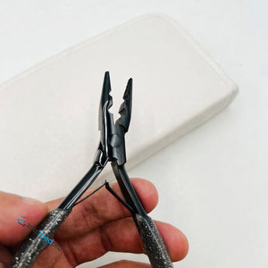 Pince à extensions capillaires noire à 2 trous avec logo personnalisé, poignée à paillettes, outil de coiffage réutilisable - Product Image 3