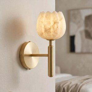 Flower Shape Wall Sconce Brass Base Marble Shade Contemporary Home Decor Indoor Lighting Fixture - Product Image 5