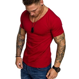 Men's Gray V-Neck Short Sleeve T-Shirt Breathable Cotton Fit Top Casual Wear - Product Image 3