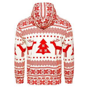 Men's <b>Christmas</b> Hooded <b>Sweatshirt</b> Red Reindeer Tree Print Zipper Front Casual Winter Knitted Polyester Regular Fit - Product Image 2
