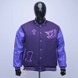 Unisex Varsity <b>Jacket</b> Blue Brown Crew Neck Regular Fit Spring Windproof Waterproof Animal Print <b>Fleece</b> <b>Lined</b> - Product Image 4
