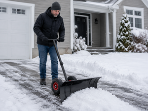Pelle à neige robuste en acier de 30 pouces avec lame large, roues, poignée réglable et lame inclinée pour utilisation hivernale ODGWTO022 - Product Image 1