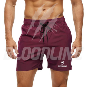 BLOODLINE Pantalones cortos deportivos informales de secado rápido con cordón y cintura media para hombre, color granate - Product Image 1