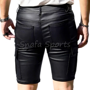 กางเกงขาสั้นหนังแท้ผู้ชายสั่งทำพิเศษ พร้อมกระเป๋าซิปคู่ด้านหน้า ทรงเข้ารูป แฟชั่นทันสมัยและสไตล์สตรีทแวร์ - Product Image 2