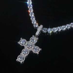 <b>Iced</b> <b>Out</b> Luxury Cross Necklace Men Women Bling 8MM Tennis <b>Chain</b> Moissanite Silver Color Charm Pendant Hip Hop Jewelry - Product Image 4