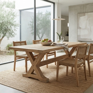 Mesa de Comedor Larga de Madera Maciza Rústica, Estilo Granja, Base de Caballete con Marco en X, Mesa Rectangular Grande de Madera de Teca, Muebles para Comedor - Product Image 4
