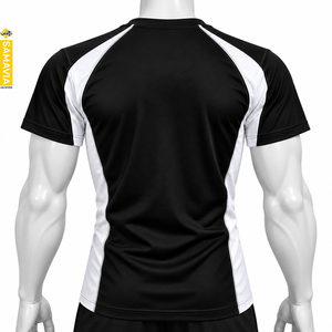 SAMAVIA Men's Black White Color Blocked <b>Raglan</b> <b>Sleeve</b> <b>T</b>-<b>Shirt</b> O-Neck Quick Dry Sporty Regular Fit Knitted Polyester - Product Image 2