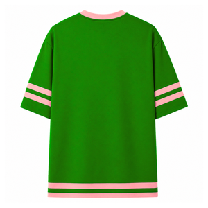 Chemise de sororité Alpha Kapa Alpha personnalisée, logo brodé sur le devant, couleur rose et verte, manches courtes, pour femme, vêtements grecs. - Product Image 3