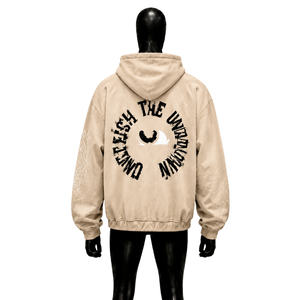 Sweat-shirt à capuche oversize beige avec fermeture éclair, style streetwear, en coton French Terry, avec logo brodé sur le devant et poche. - Product Image 2