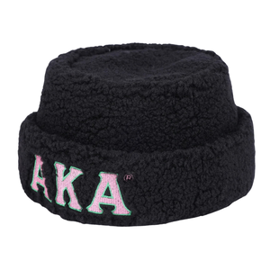 AKA Black Sherpa Beanie Hat Pink Embroidered Letter Warm <b>Winter</b> Knit <b>Cap</b> Soft Fleece Headwear Casual Fashion Hat for Men Women - Product Image 3