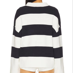 Polo de manga larga para mujer, con bloques de color, rayas y cuello, estilo casual, corte regular - Product Image 2