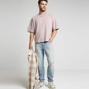 Camisetas de Hombre de Algodón Grueso de Alta Calidad, Estilo Desgastado, con Logotipo Personalizado, Cuello Redondo, Corte Cuadrado, a la Moda - Product Image 6