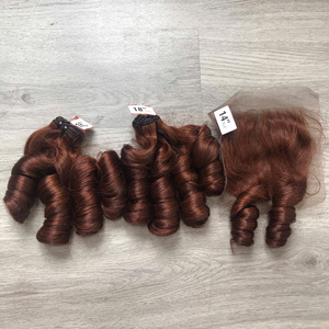 Bouncy <b>Curly</b> Brown Human Hair <b>Bundle</b> With Closure Super Quality 100% Vietnamese Human Hair Fast Shipping - Product Image 4