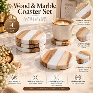 Ensemble de dessous-de-verre en bois de manguier et marbre pour tasses à thé, à café et mugs |   Sous-verres décoratifs pour table à manger, décoration de la maison et du bureau, et cadeaux - Product Image 3