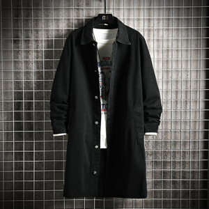 Veste en jean mi-longue ample de style coréen pour homme, printemps 2023, avec col rabattu - Product Image 1
