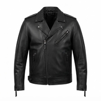 Veste de moto en cuir véritable pour homme, col rabattu, fermeture éclair, coupe ajustée, longueur normale, couleur noire unie