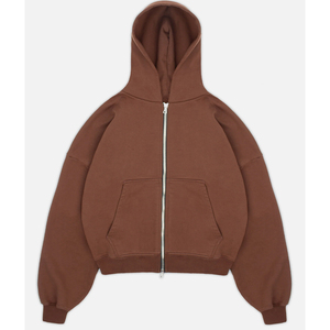 Sweat-shirt à capuche zippé marron pour homme, coupe classique, couleur unie, décontracté, en coton French Terry, idéal pour l'automne - Product Image 6