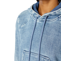 Sweat-shirt court à capuche en molleton bouclette et denim délavé pour femme, coupe ample, design personnalisé sur le devant, respirant