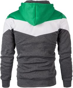 Sweat à capuche pour homme, coupe ajustée, vert et gris, avec motif chevron et poches latérales - Product Image 2
