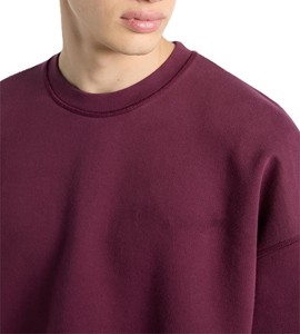 Sudadera de Cuello Redondo Color Borgoña para Hombre, 100% Algodón, Felpa Francesa, Corte Holgado, Estilo Casual, Color Sólido, Ecológica, para Invierno - Product Image 5