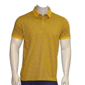 Camiseta de punto a rayas blancas y amarillas de manga corta para hombre, estilo veraniego nuevo, versátil, a la moda, con cuello y bolsillo, de seda helada. - Product Image 5
