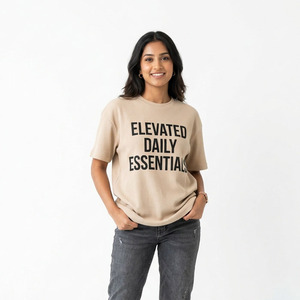 T-shirt gaufré à manches courtes pour femme, décontracté, 100 % coton, coupe ample, imprimé, épaules tombantes, léger, 280 GSM, haut pour femme - Product Image 6