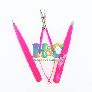 Set de Pinzas y Tijeras para Cejas Rosadas de Acero Inoxidable Sostenible, 2 Pinzas y 1 Tijera con Logo - Product Image 1