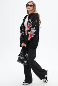 Sudadera con capucha con cremallera Y2K con estampado de araña, logo frontal, para hombre y mujer, estilo oversize, streetwear vintage, tops de invierno - Product Image 2