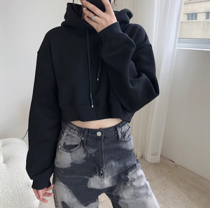 PHANTOM IMPEX <b>Women's</b> Black Regular Zip-Up <b>V</b>-<b>neck</b> Solid Color Knitted Cotton Casual <b>Sweatshirt</b> Short Length Full Sleeve Unlined - Product Image 1