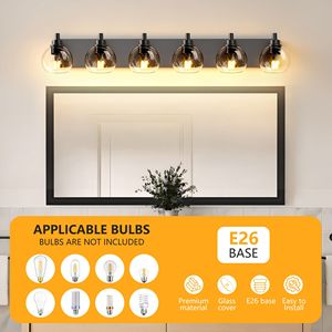 Lampada da Bagno Stile Rustico a 6 Luci, Applique da Parete con Specchio in Vetro per Vanità - Product Image 4