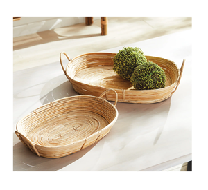 Elegante bandeja de almacenamiento y servicio de mimbre con asa para café, aperitivos, desayuno, cesta organizadora multiusos de ratán para vajilla - Product Image 4