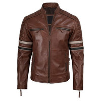 Blouson Bomber en Cuir de Vachette Marron pour Homme, Col Montant, Fermeture Éclair, Manches Classiques, Hiver, Couleur Unie, Écologique