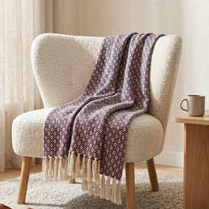 Earthy <b>Brown</b> Honeycomb Weave Cotton Blanket Handmade Decorative Sofa <b>Throw</b> Rustic Room Decor Supplier - Product Image 6