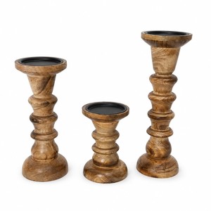 Porte-bougies en teck artisanal en gros |   Ensemble carré sculpté à la main pour la décoration de la maison - Product Image 1