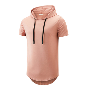 T-shirt à capuche uni de haute qualité pour homme, coupe classique, manches courtes, haut de sport, couleur unie, tee-shirt d'été à capuche, personnalisable avec logo - Product Image 1